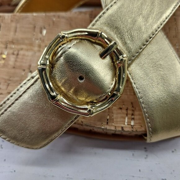 Lilly Pulitzer Bayshore‎ Womens Sandals Cork Gold Metallic Leather Size 6 - Picture 6 of 9